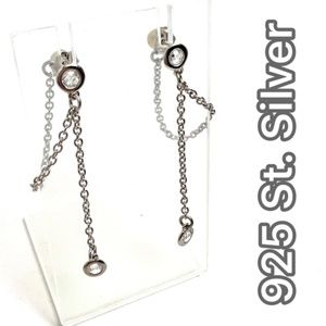 NWT GIACINTA CZ CHAIN LOOP 925 ST SILVER CHANDELIER EARRINGS